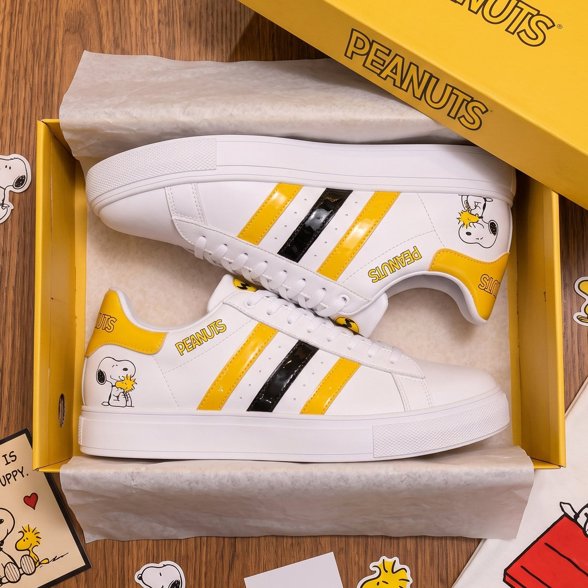 Cartoon Puppy And Little Bird Custom Smith Shoes, Personalized Comic Style Sneakers