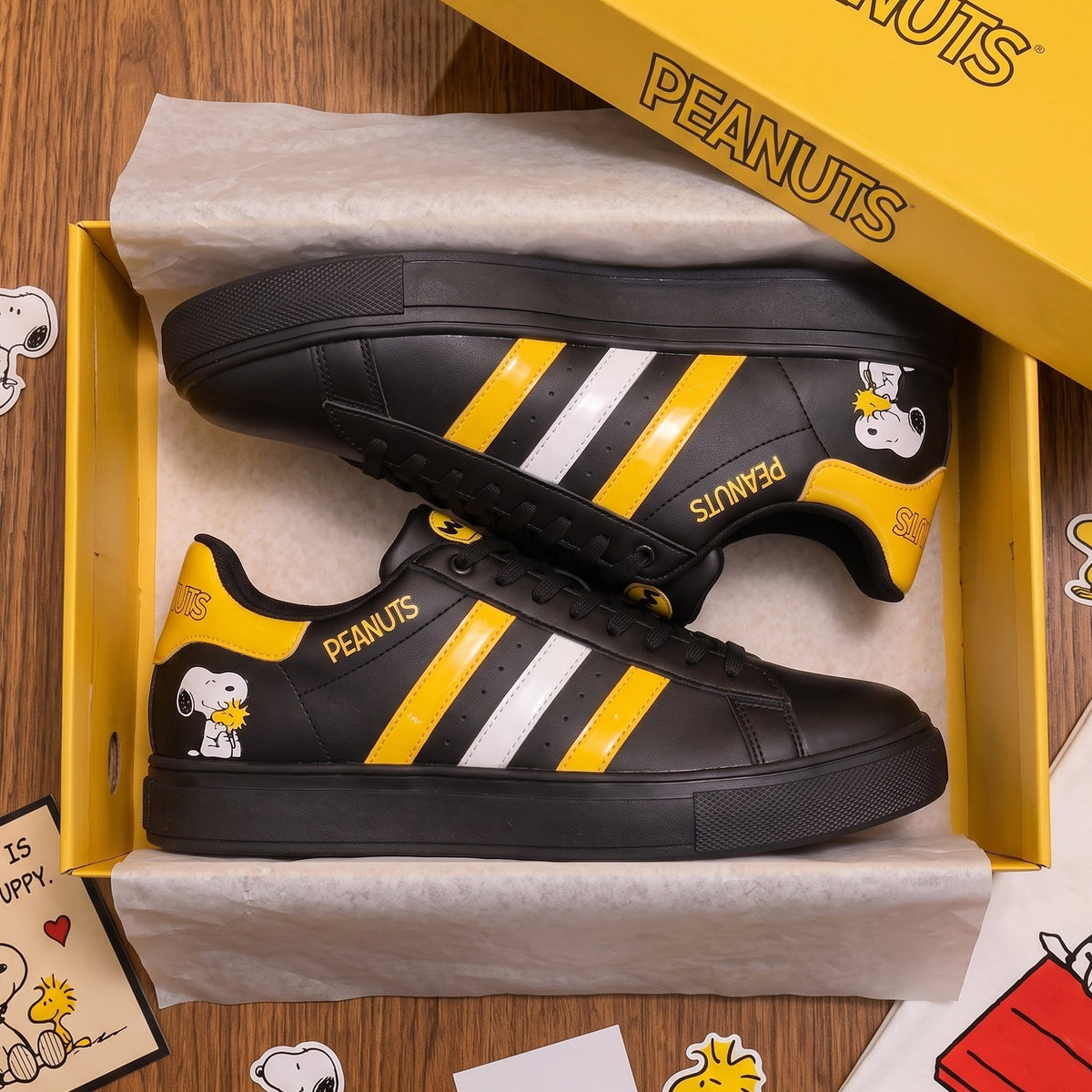 Cartoon Puppy And Little Bird Custom Smith Shoes, Personalized Comic Style Sneakers