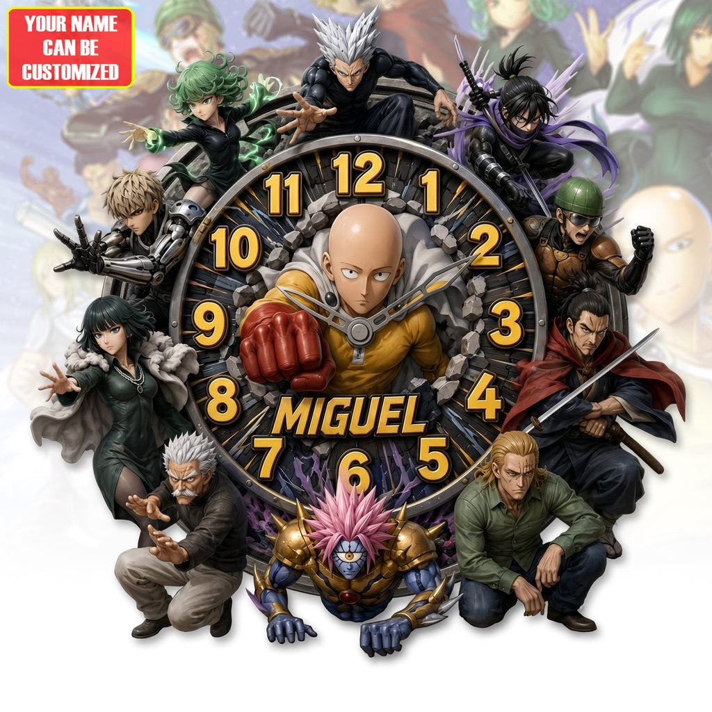 Anime Punch Man Acrylic Hanging Wall Clock - Personalized Gifts For Anime Lovers