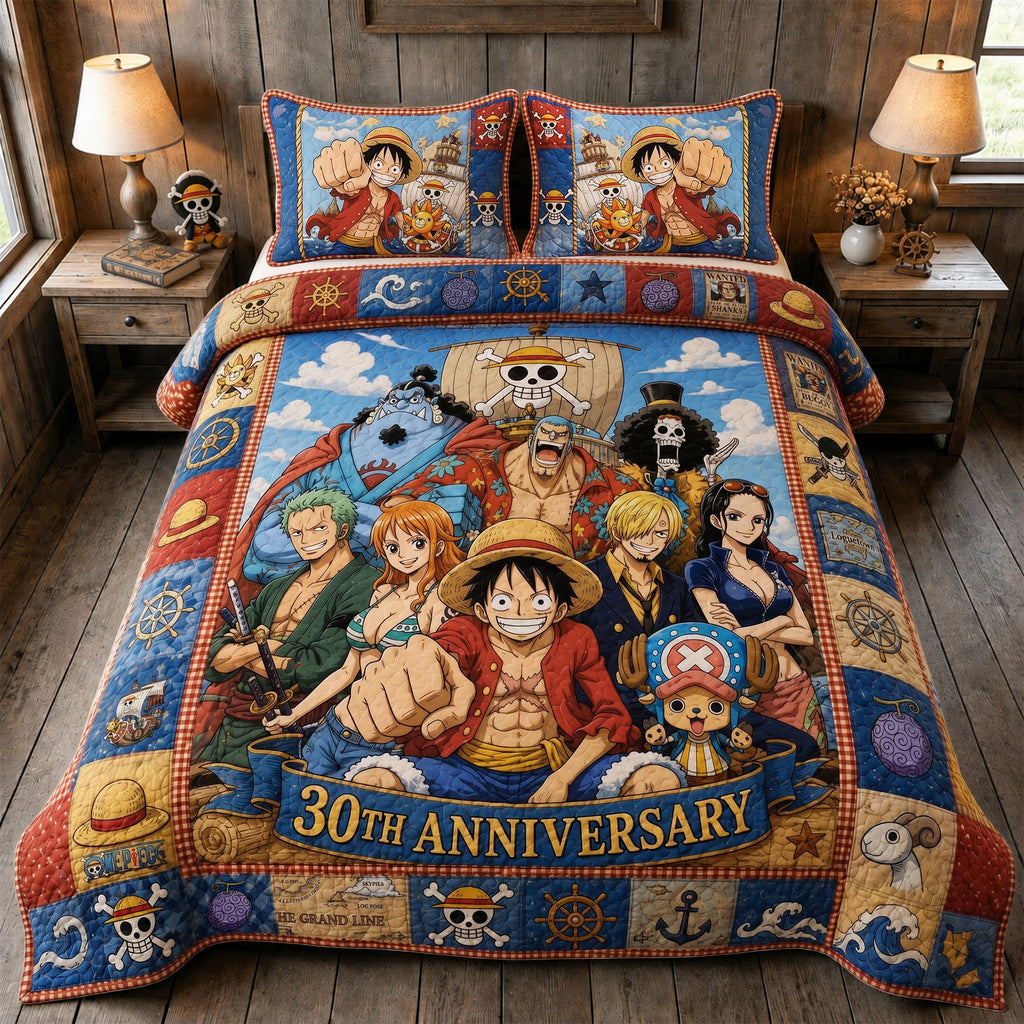 Anime Strawhats Pirates Quilt Set – Cozy Anime Bedding Gift