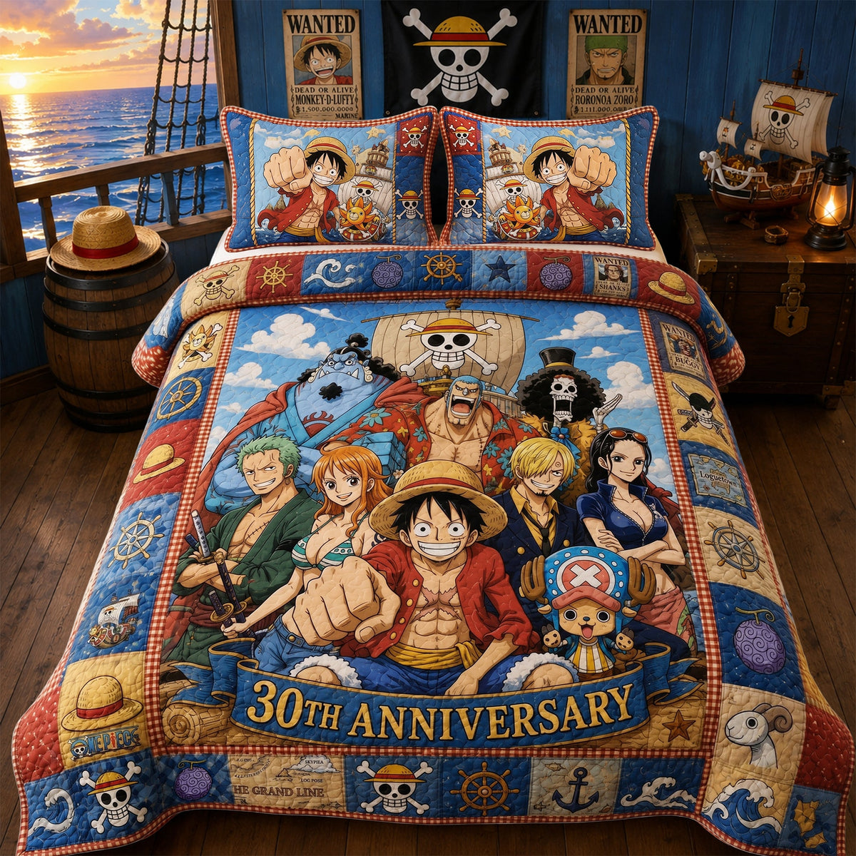 Anime Strawhats Pirates Quilt Set – Cozy Anime Bedding Gift