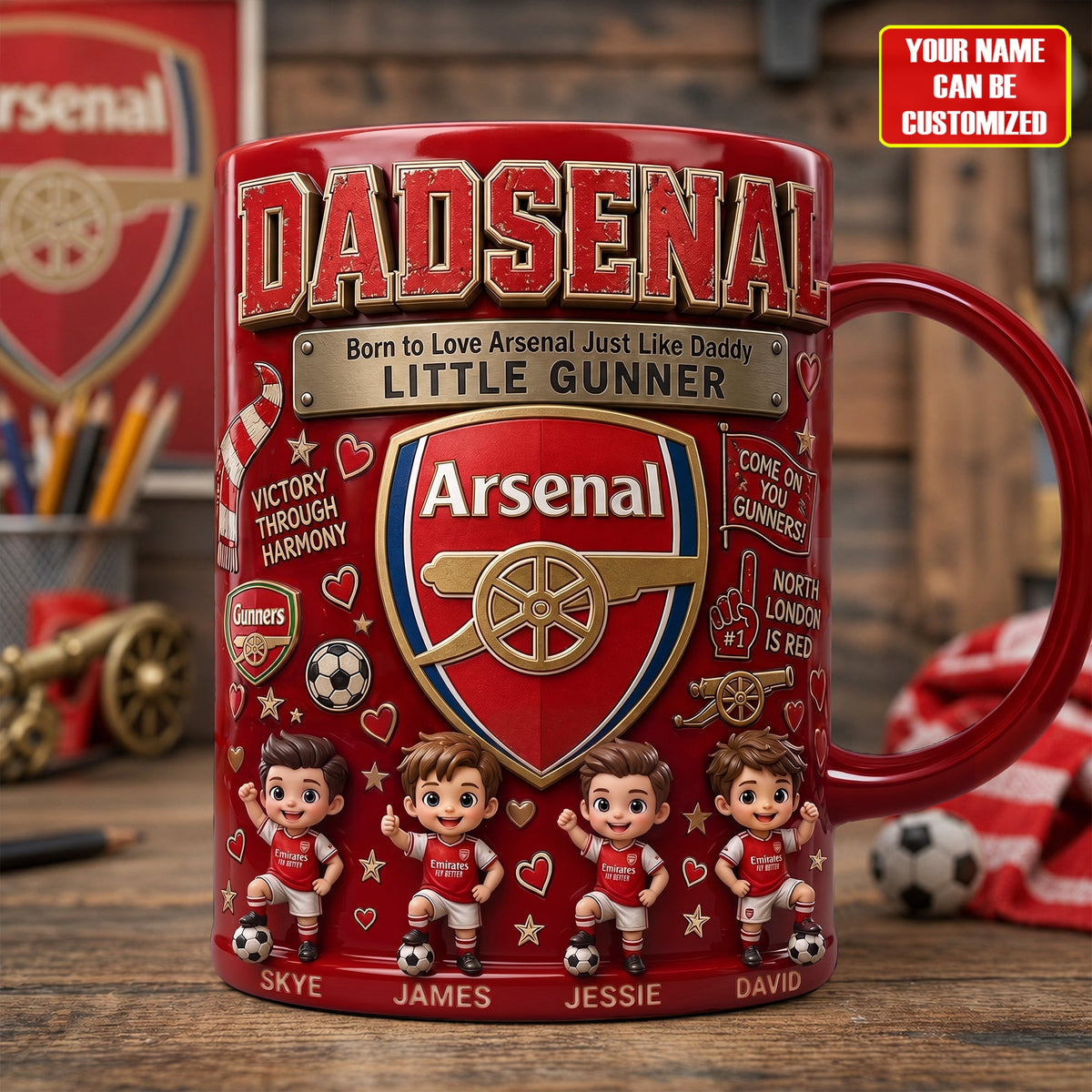 Arsenal Dad And Kids Coffee Mug - Personalized Gifts For Father's Day