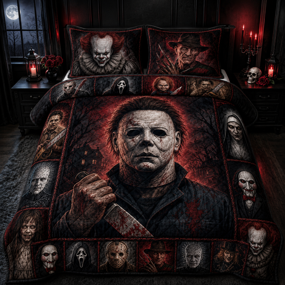 Halloween Horror Characters Quilt Set – Cozy Horror Bedding Gift