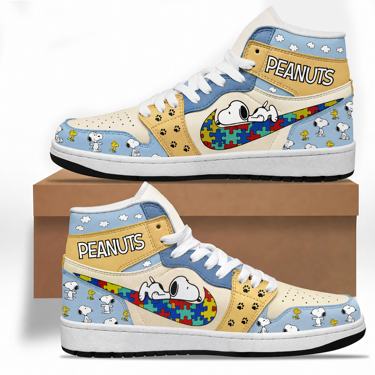 Cartoon Friends Autism AJ1 High Custom Sneaker - Custom Name Gift
