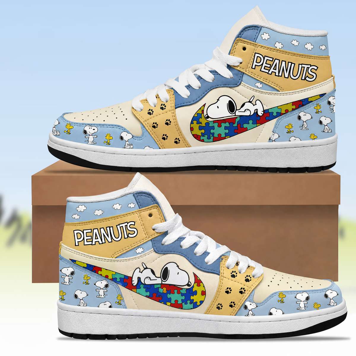Cartoon Friends Autism AJ1 High Custom Sneaker - Custom Name Gift