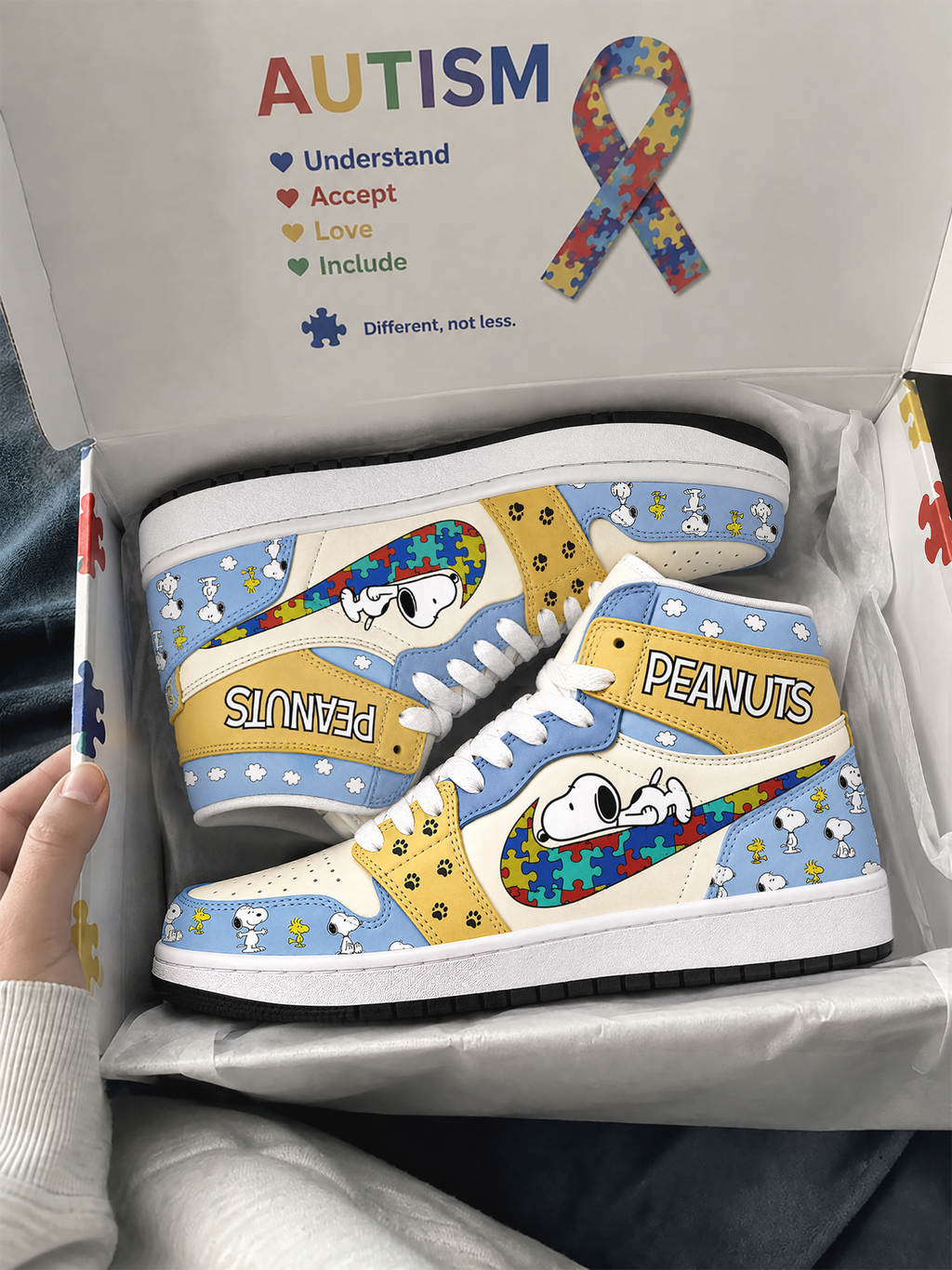 Cartoon Friends Autism AJ1 High Custom Sneaker - Custom Name Gift