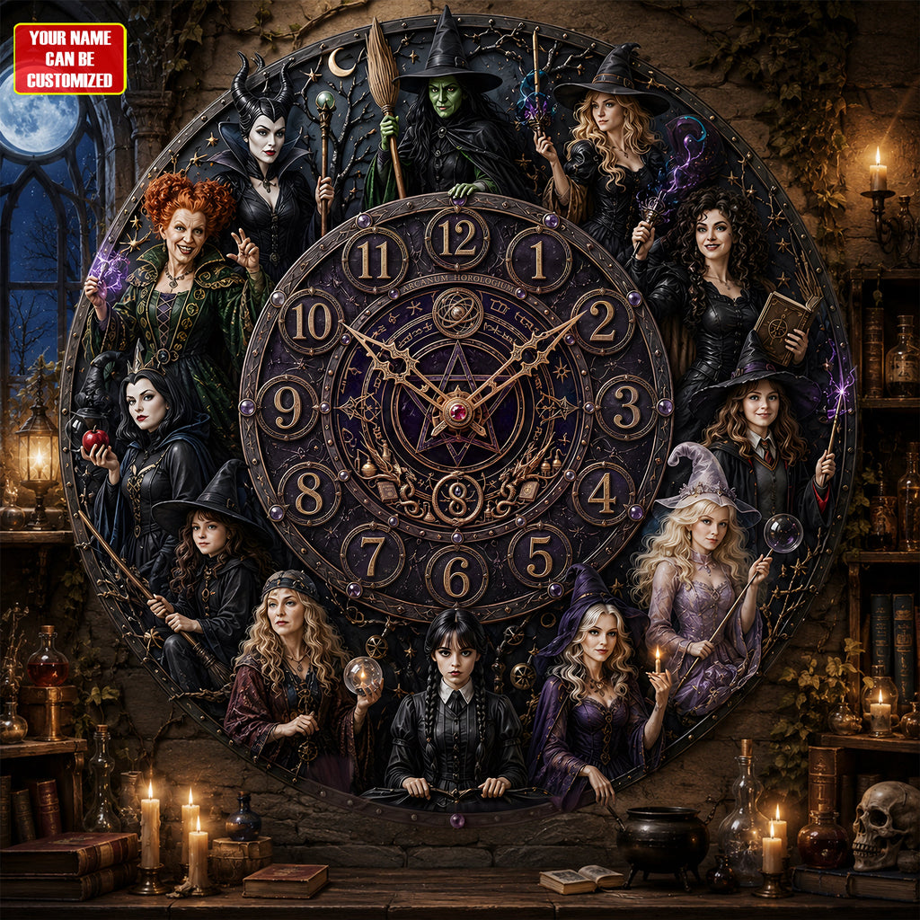 Halloween Witch Characters Acrylic Hanging Wall Clock - Personalized Gifts For Witch Lovers