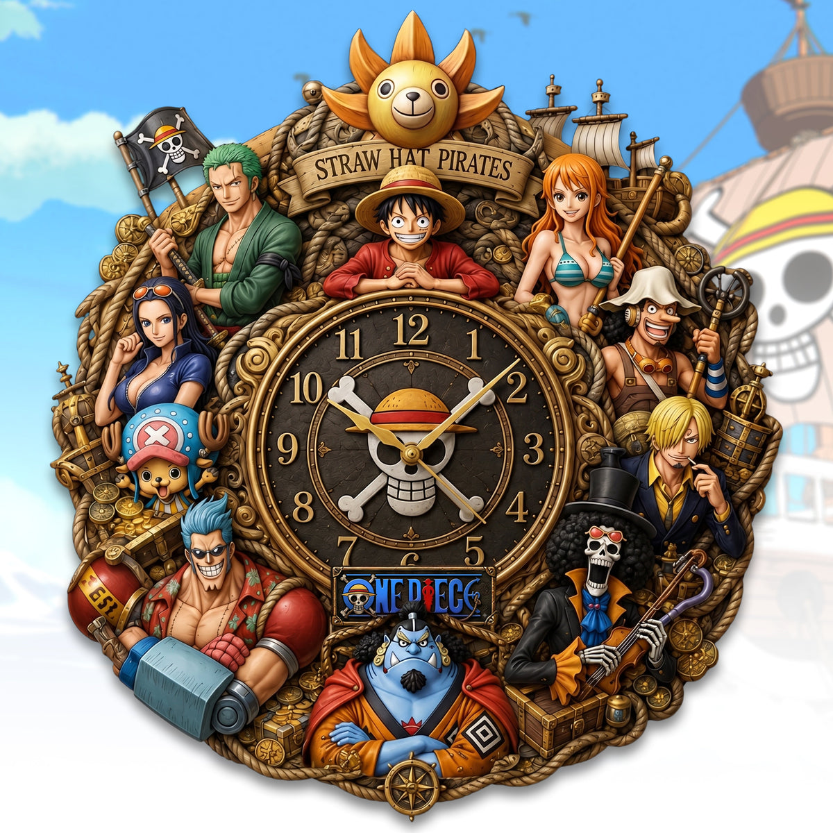 Anime Strawhat Pirates Acrylic Hanging Wall Clock - Personalized Gifts For Anime Lovers