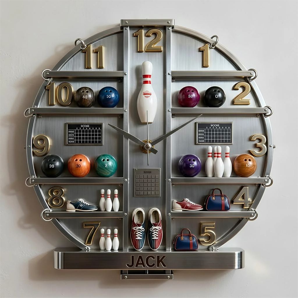 Personalized Bowling Theme - 3D Visual Effect Acrylic Wall Clock