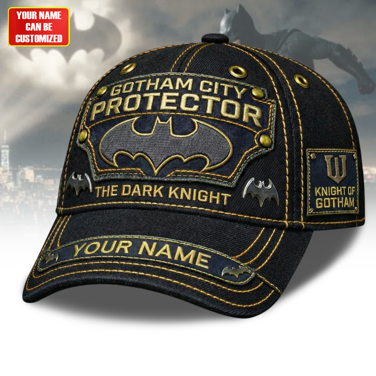 Dark Knight Inspired Personalized Cap – City Guardian Snapback Hat