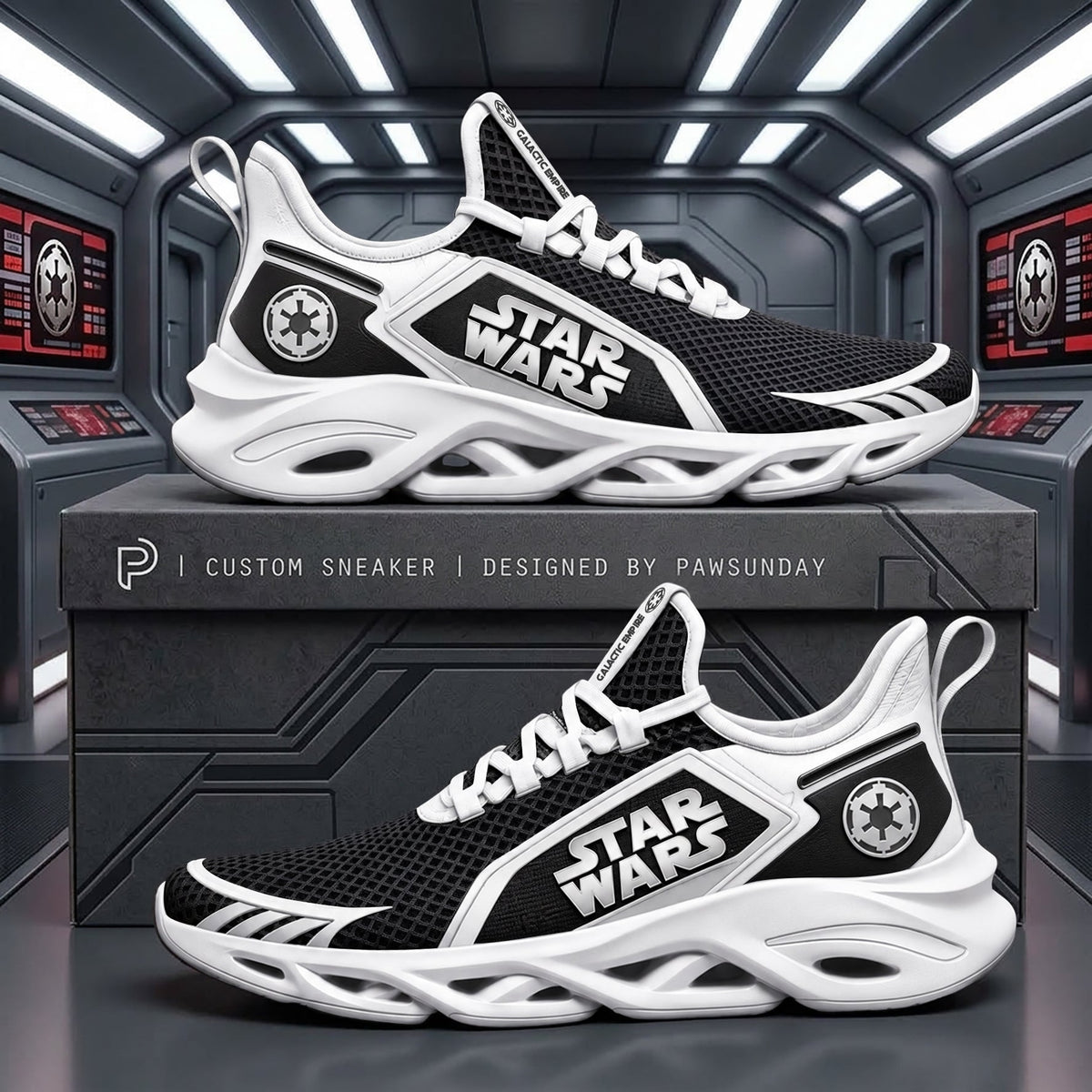 Dark Galactic Empire Chunky Sneakers – Black Sci-Fi Command Shoes