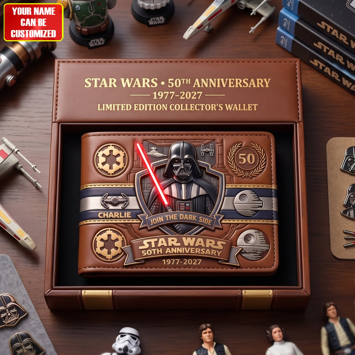 Dark Side 50th - Personalized The Force Leather Wallet