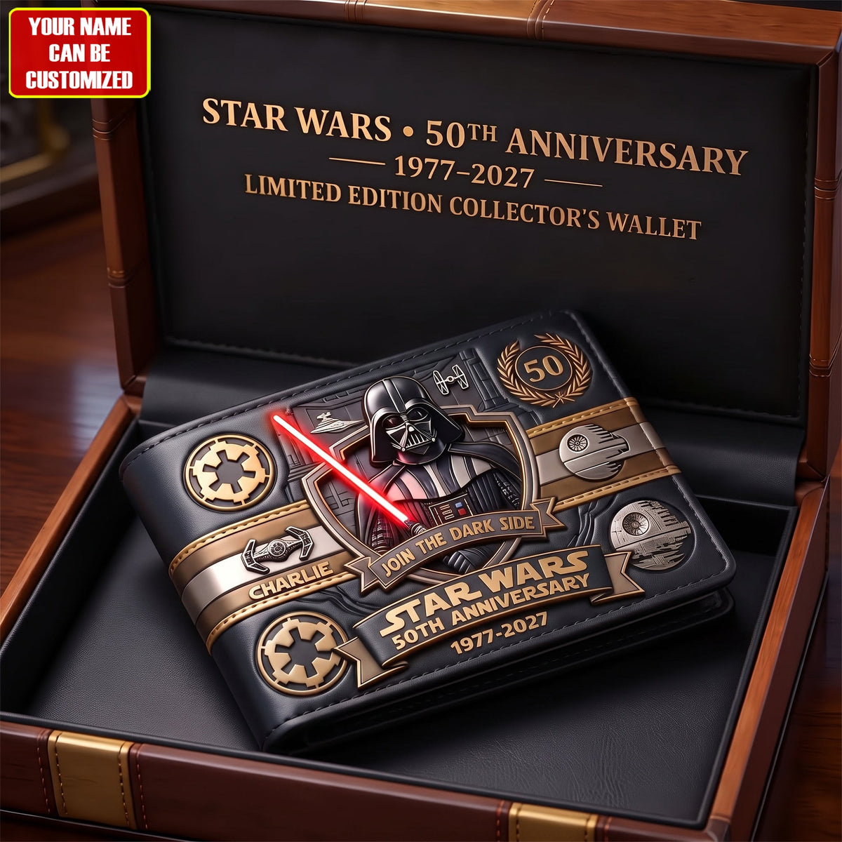 Dark Side 50th - Personalized The Force Leather Wallet