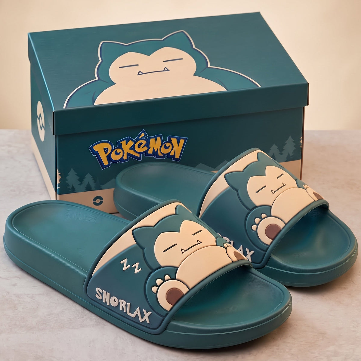 Sleepy Monster Leather Sandals – Teal Relaxing Cartoon Slide Sandals