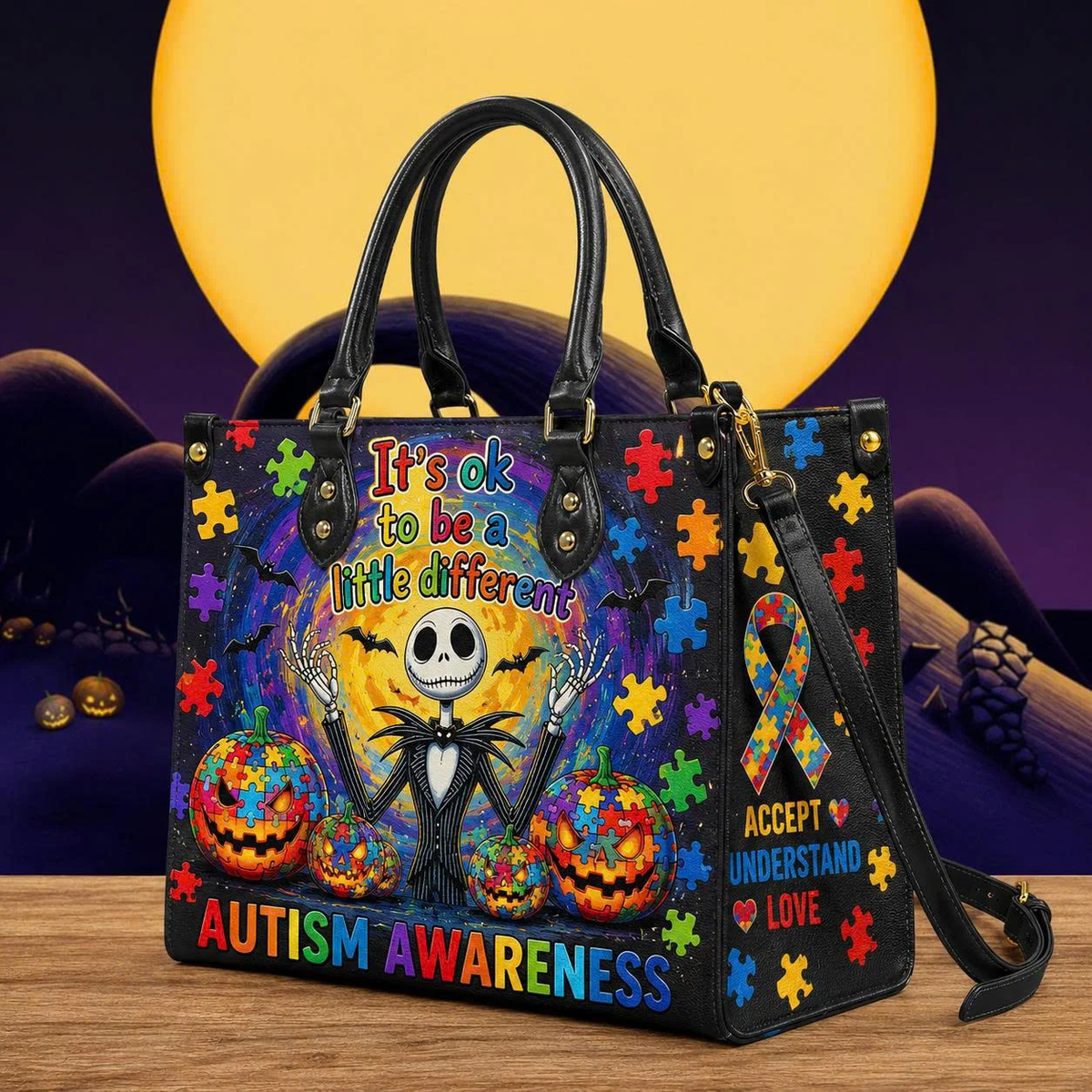 Autism Awareness Halloween Leather Bag - It’s OK to Be Different Gothic Gifts