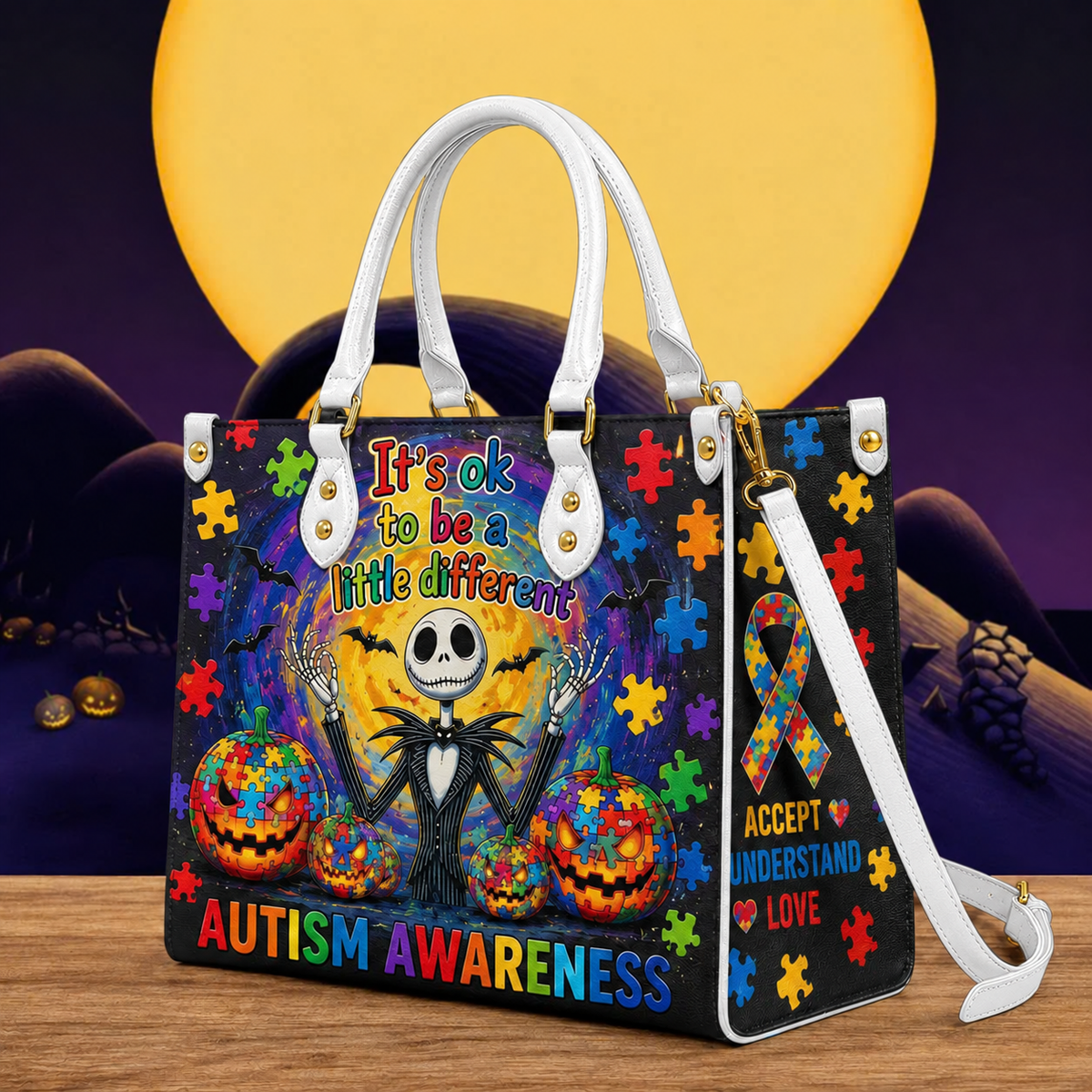 Autism Awareness Halloween Leather Bag - It’s OK to Be Different Gothic Gifts