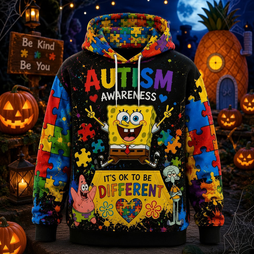 Autism Awareness Halloween Hoodie – It’s OK to Be Different Colorful Puzzle Sweatshirt