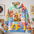 Classic Honey Bear & Friends Patchwork Hoodie – Cute Cartoon Pullover Gift