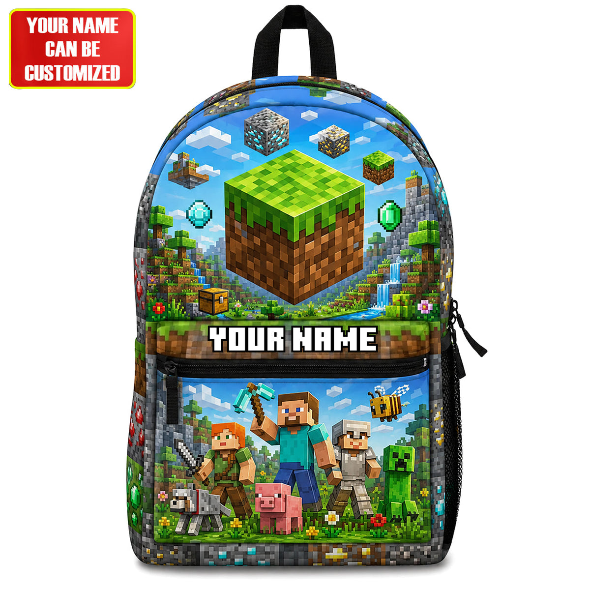 Block Adventure Backpack with Custom Name – Gamer Gift for Kids