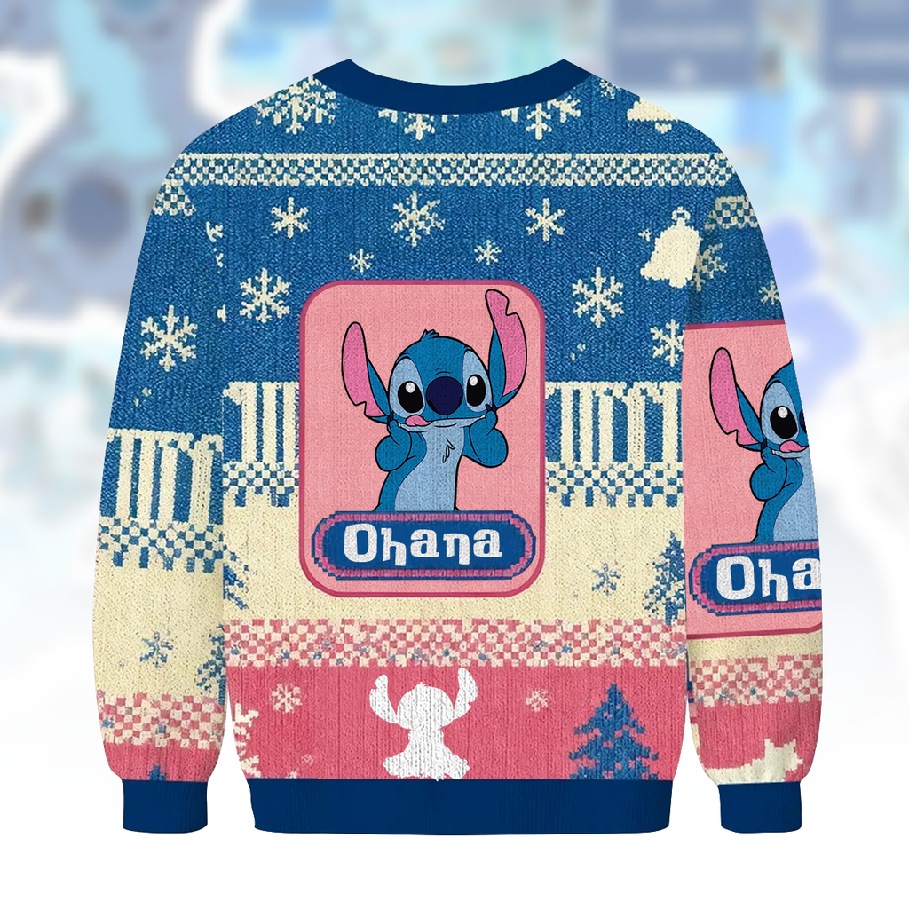Blue Ohana - Personalized Ohana Ugly Sweater