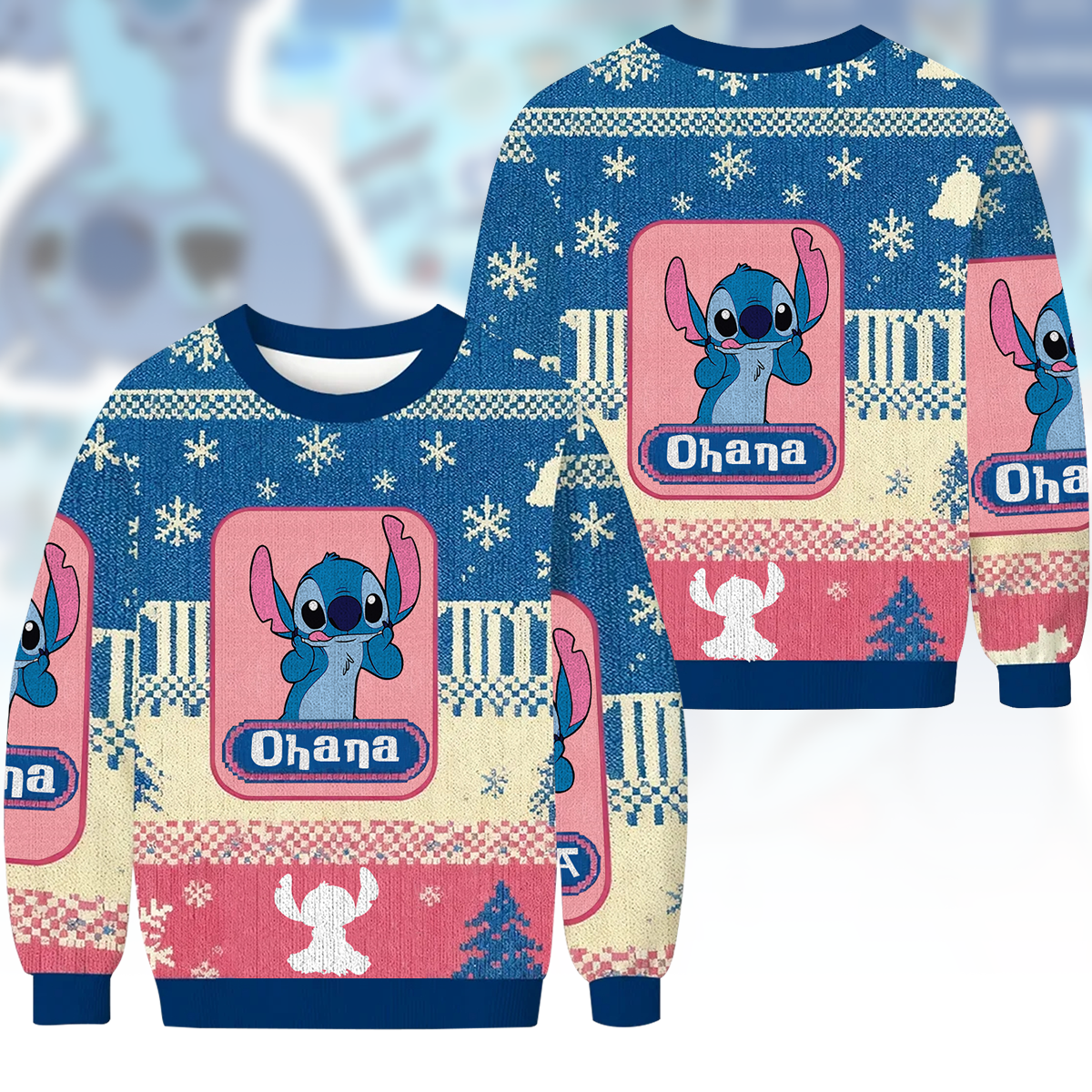 Blue Ohana - Personalized Ohana Ugly Sweater