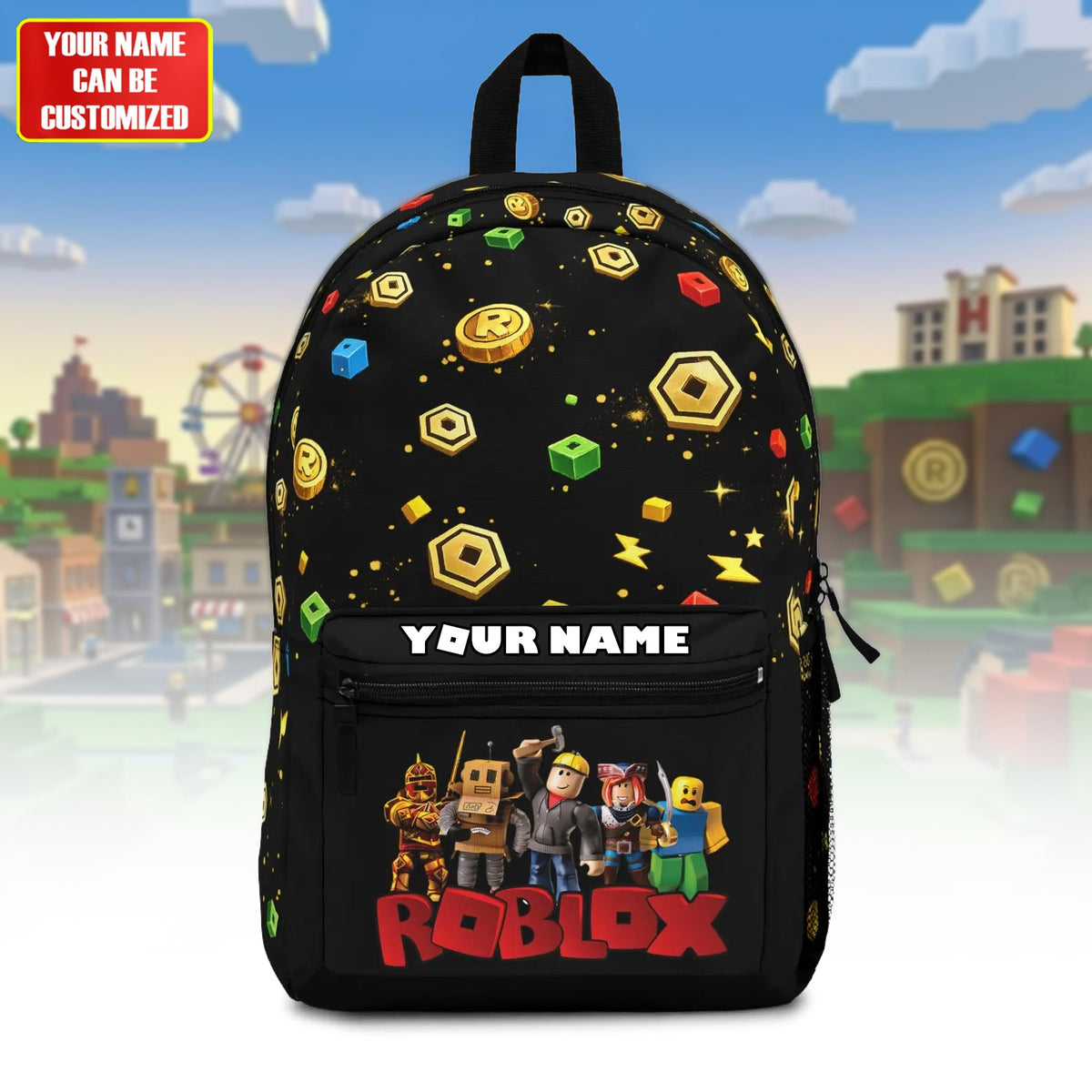 Block World Gamer Backpack with Custom Name – Gift for Kids