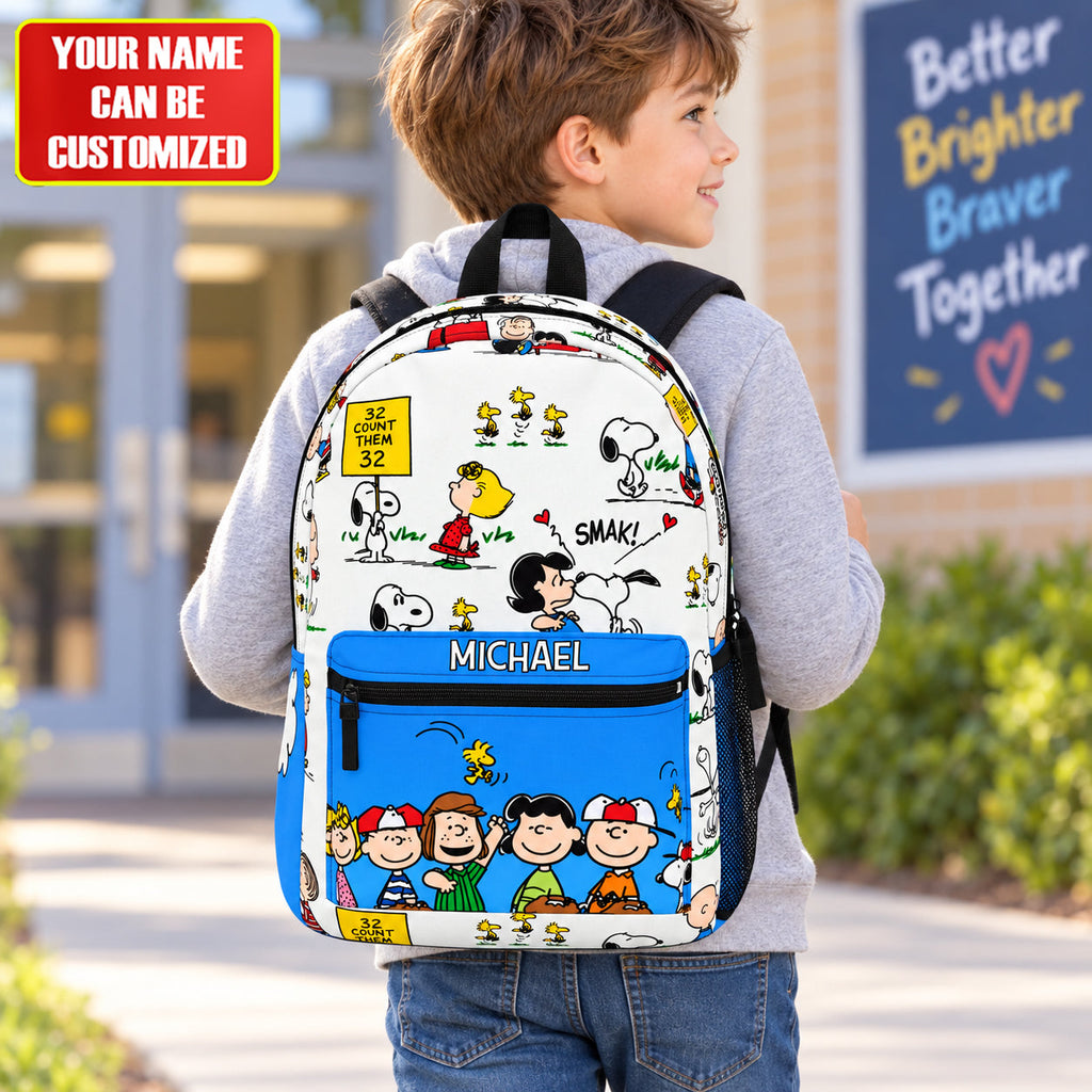 Cartoon Friends Backpack – Custom Name Cute School Bag