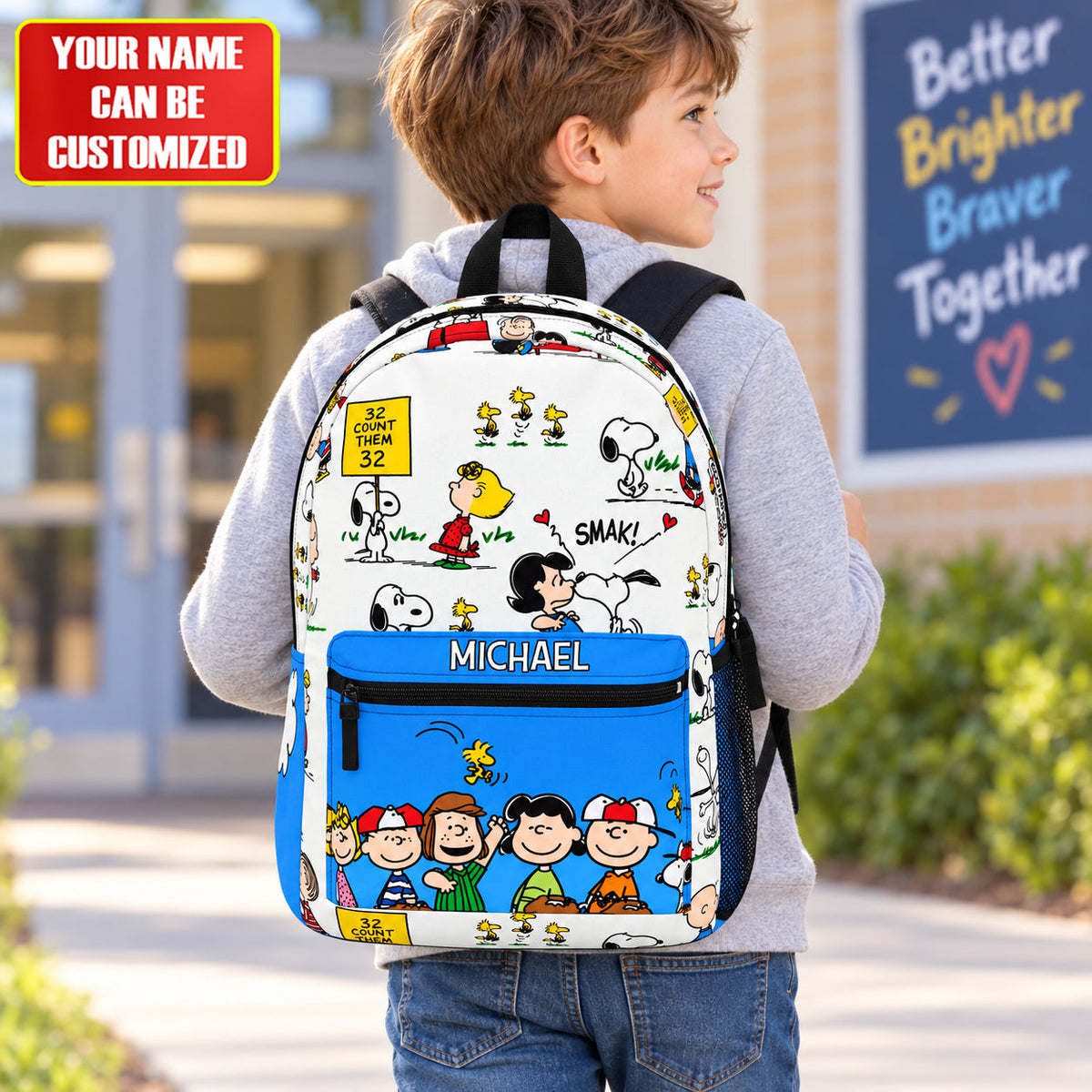 Cartoon Friends Backpack – Custom Name Cute School Bag