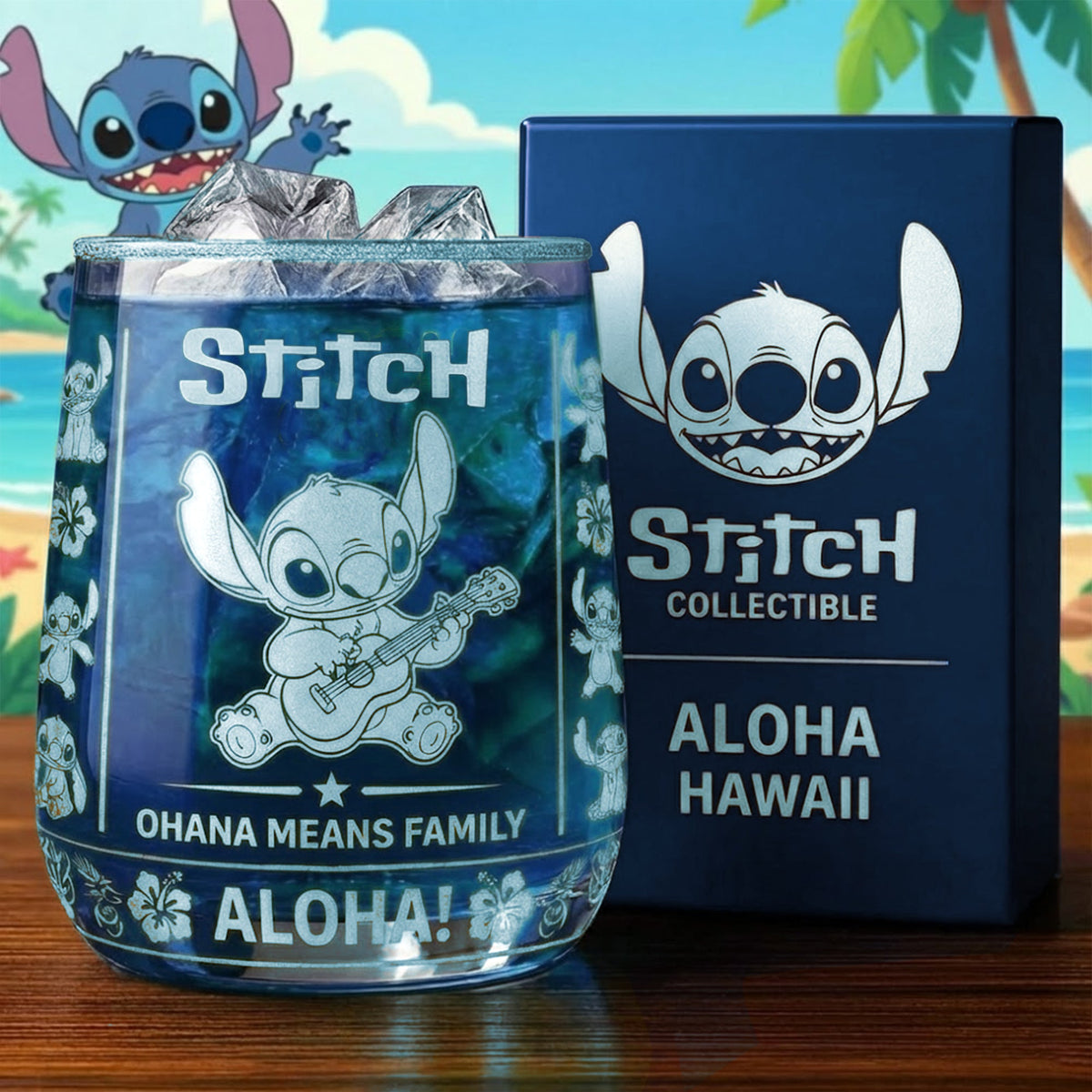 Blue Ohana - Personalized Ohana Whiskey Glass