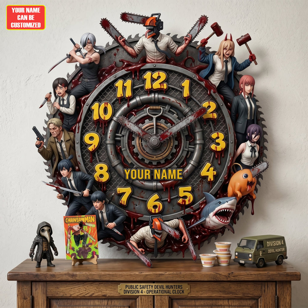 Anime Chainsaw Hunter Acrylic Hanging Wall Clock - Personalized Gifts For Anime Lovers