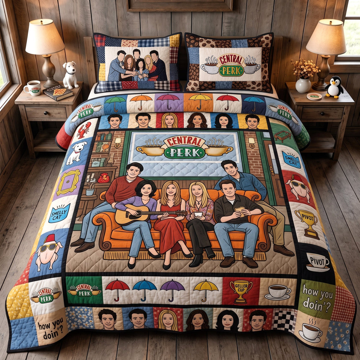Classic Coffeehouse Friends Quilt Set – Nostalgic Sitcom Fan Gift
