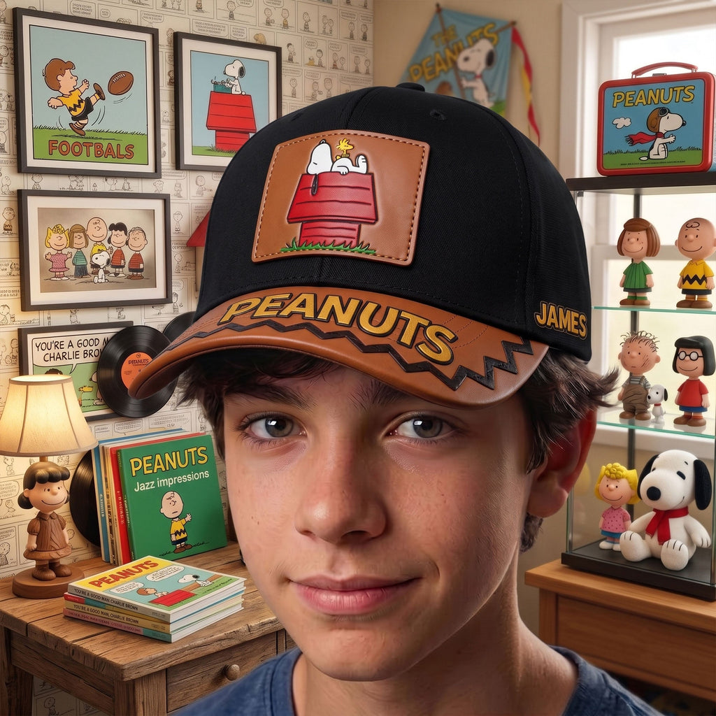 Red Doghouse Puppy Cap - Custom Name Vintage Cartoon Hat
