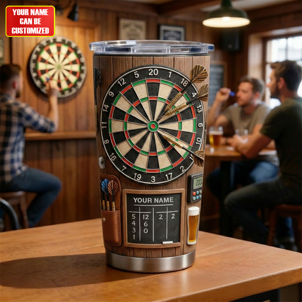 Personalized Dart Board Tumbler - Custom Name Gift for Dart Lovers