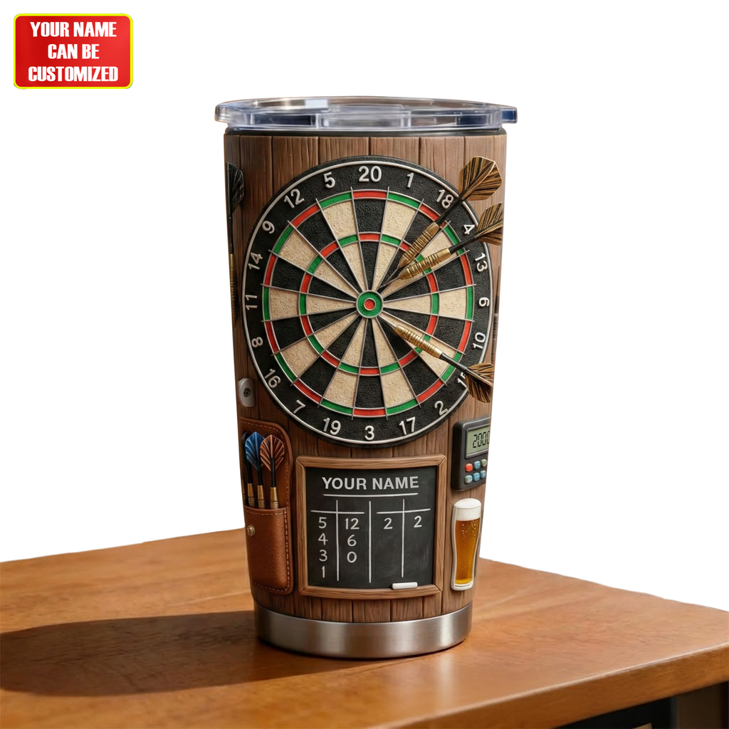 Personalized Dart Board Tumbler - Custom Name Gift for Dart Lovers