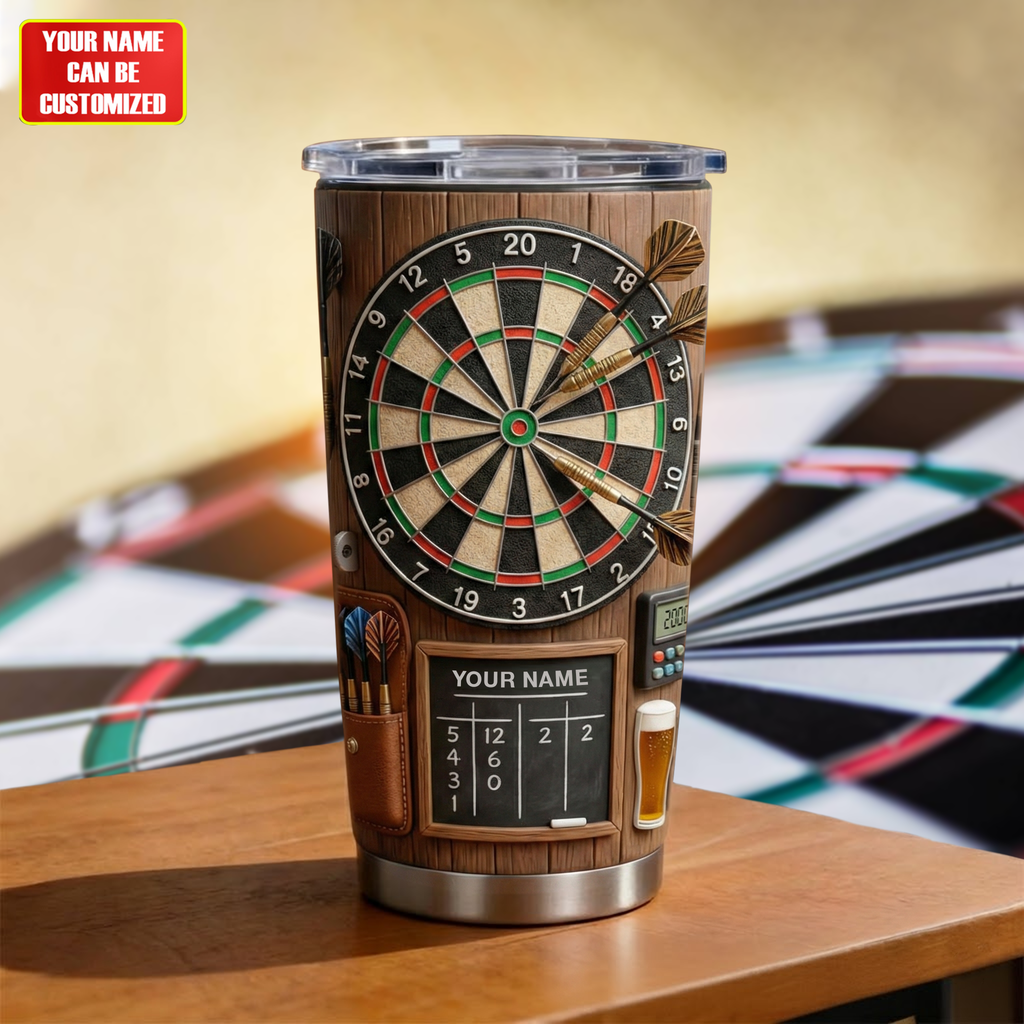 Personalized Dart Board Tumbler - Custom Name Gift for Dart Lovers