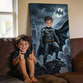 Personalized Dark Knight Canvas – Custom Cartoon Hero Wall Art Gift