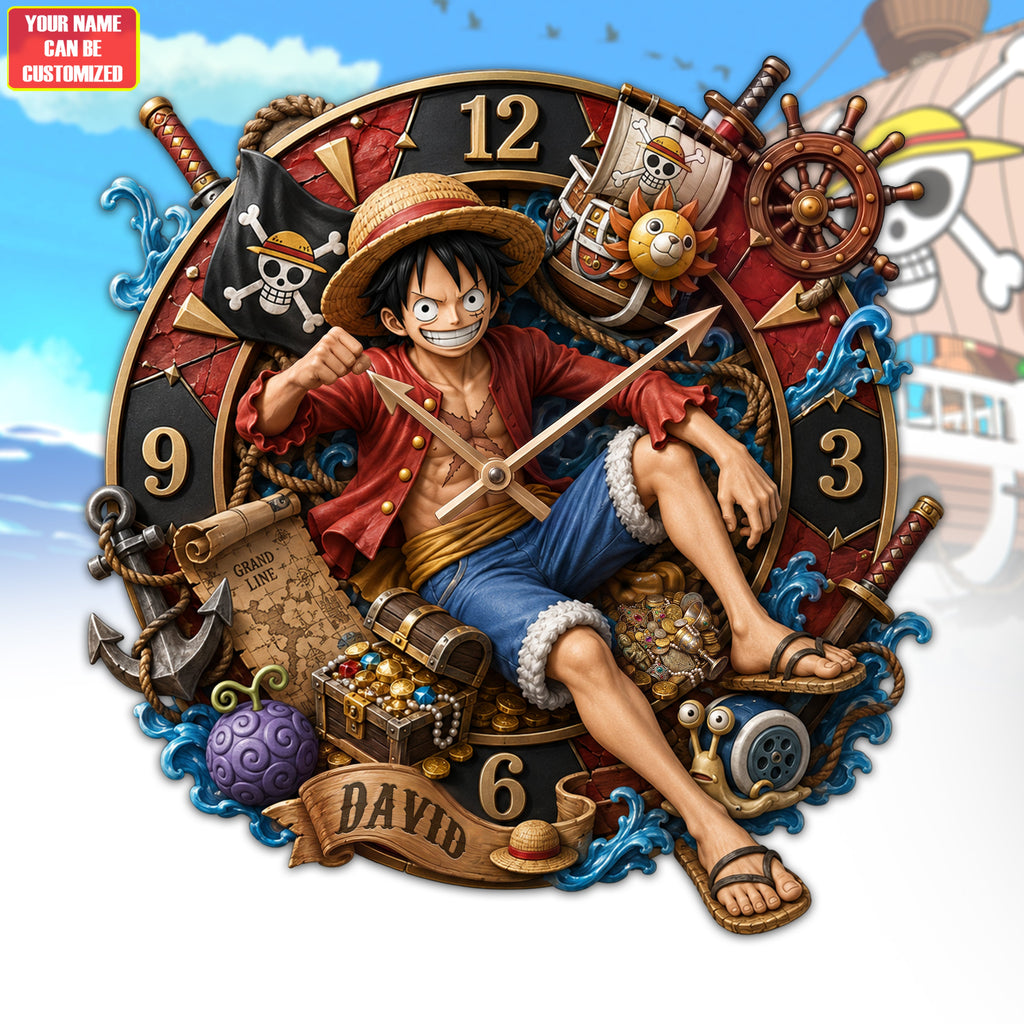 Straw Hat Pirate Wall Clock – Custom Name Collector Gift