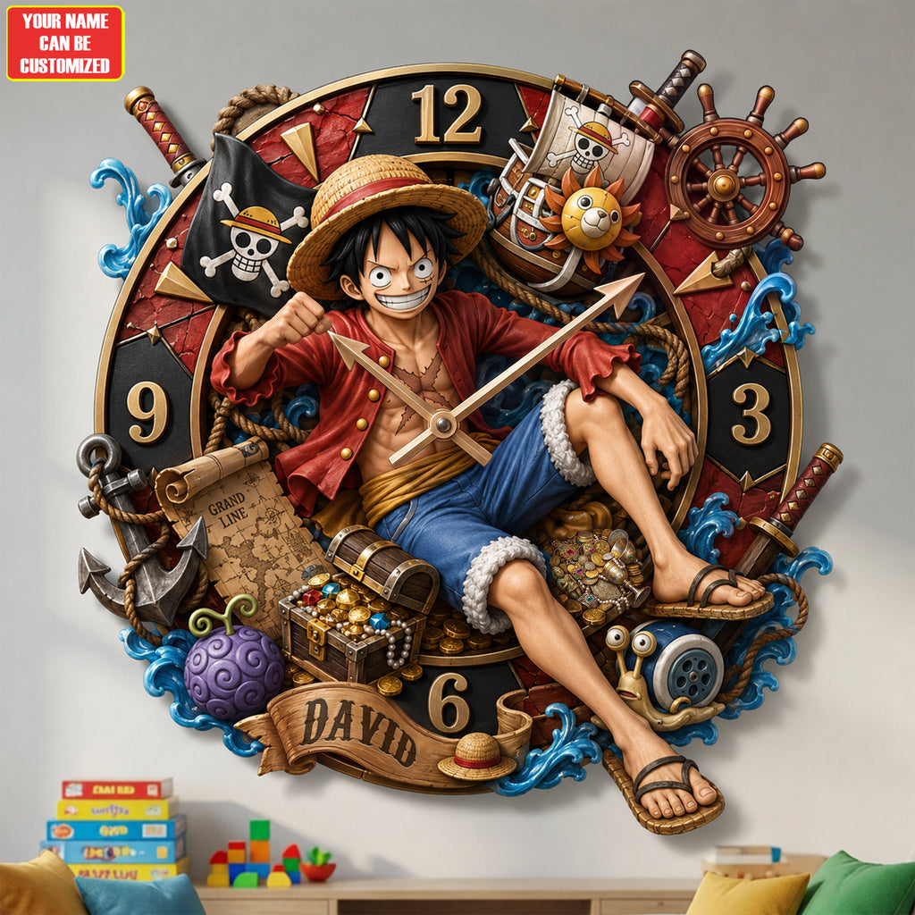 Straw Hat Pirate Wall Clock – Custom Name Collector Gift