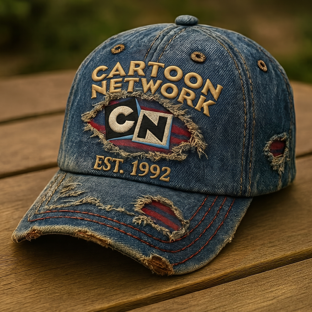 Retro Cartoon Channel Cap – Vintage Denim Collector Hat