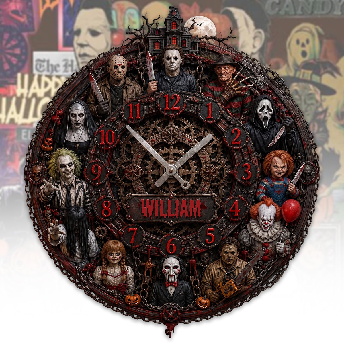 Classic Horror Characters Wall Clock – Personalized Halloween Decor