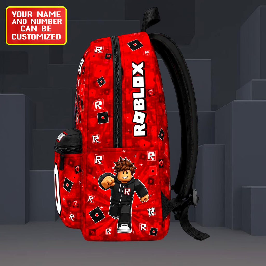 Block Game Backpack – Custom Name & Number Kids School Bag