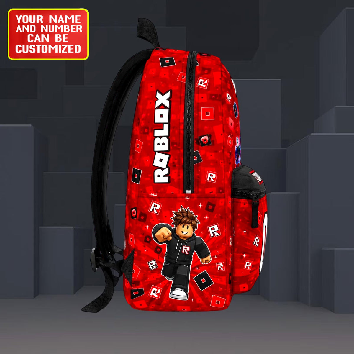 Block Game Backpack – Custom Name & Number Kids School Bag