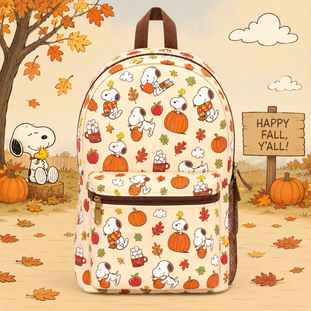 Autumn Puppy & Little Bird Backpack – Cozy Fall Pumpkin School Bag
