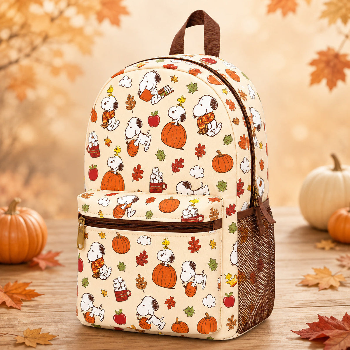 Autumn Puppy & Little Bird Backpack – Cozy Fall Pumpkin School Bag