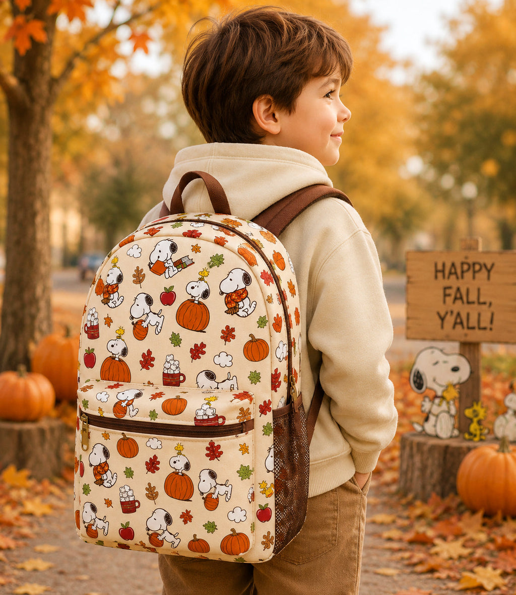 Autumn Puppy & Little Bird Backpack – Cozy Fall Pumpkin School Bag