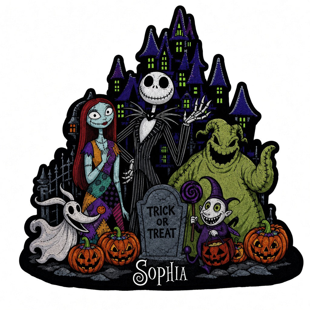 Personalized Nightmares Characters Tufted Rug – Custom Name Halloween Skeletons Doormat/Rug