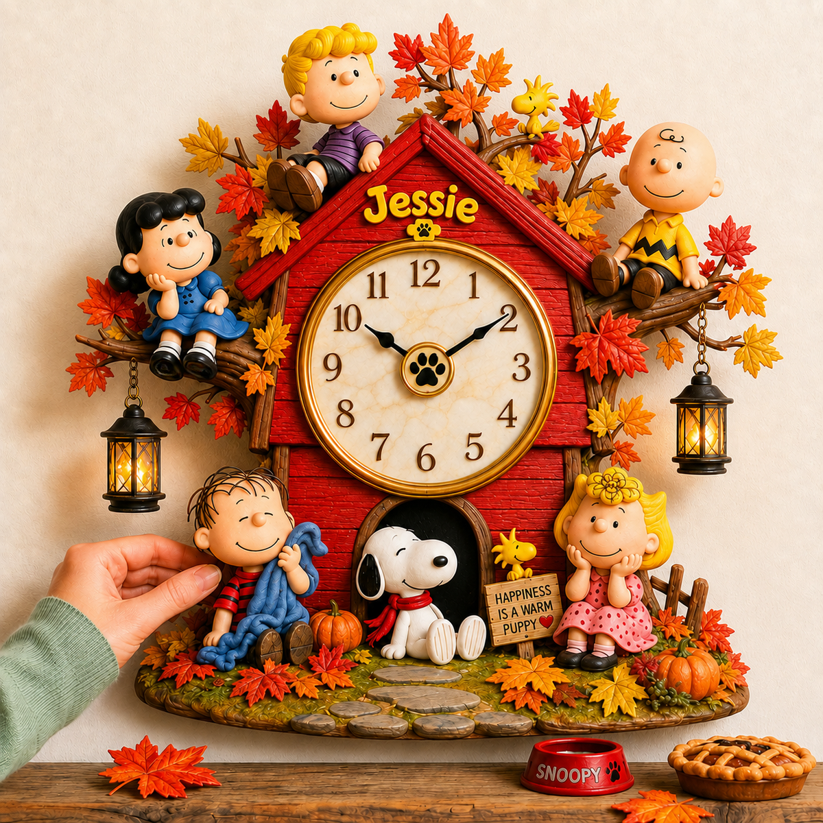 Autumn Puppy & Friends Acrylic Hanging Wall Clock - Personalized Halloween Gifts