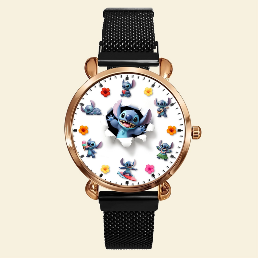 Blue Alien Mesh Strap Quartz Watch – Personalized Gifts for Cartoon Lovers
