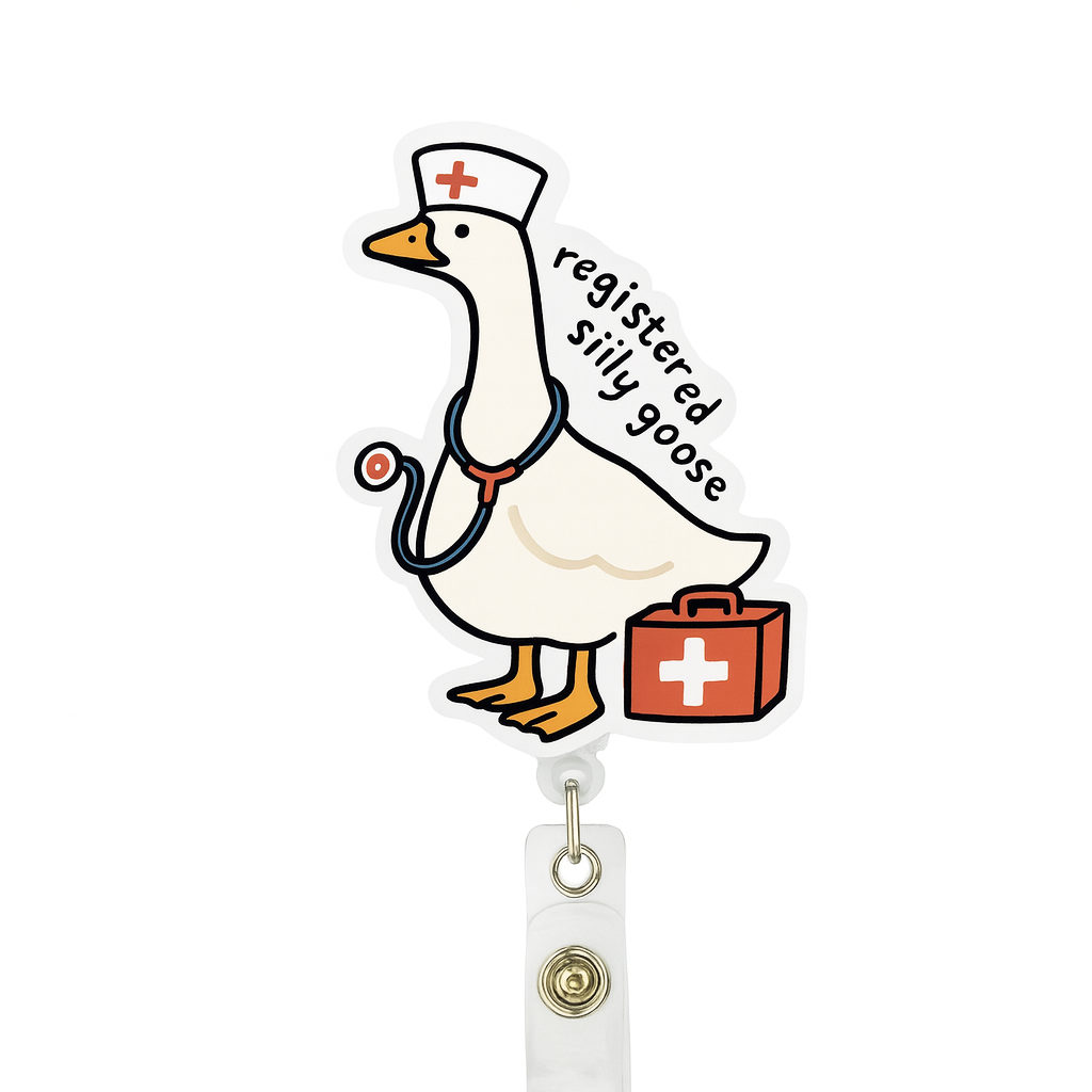 Registered Silly Goose Nurse Badge Reel, Funny RN ID Holder