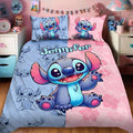 Personalized Cute Ohana Bedding Set – Custom Name Blue Alien Quilt & Pillowcase Set